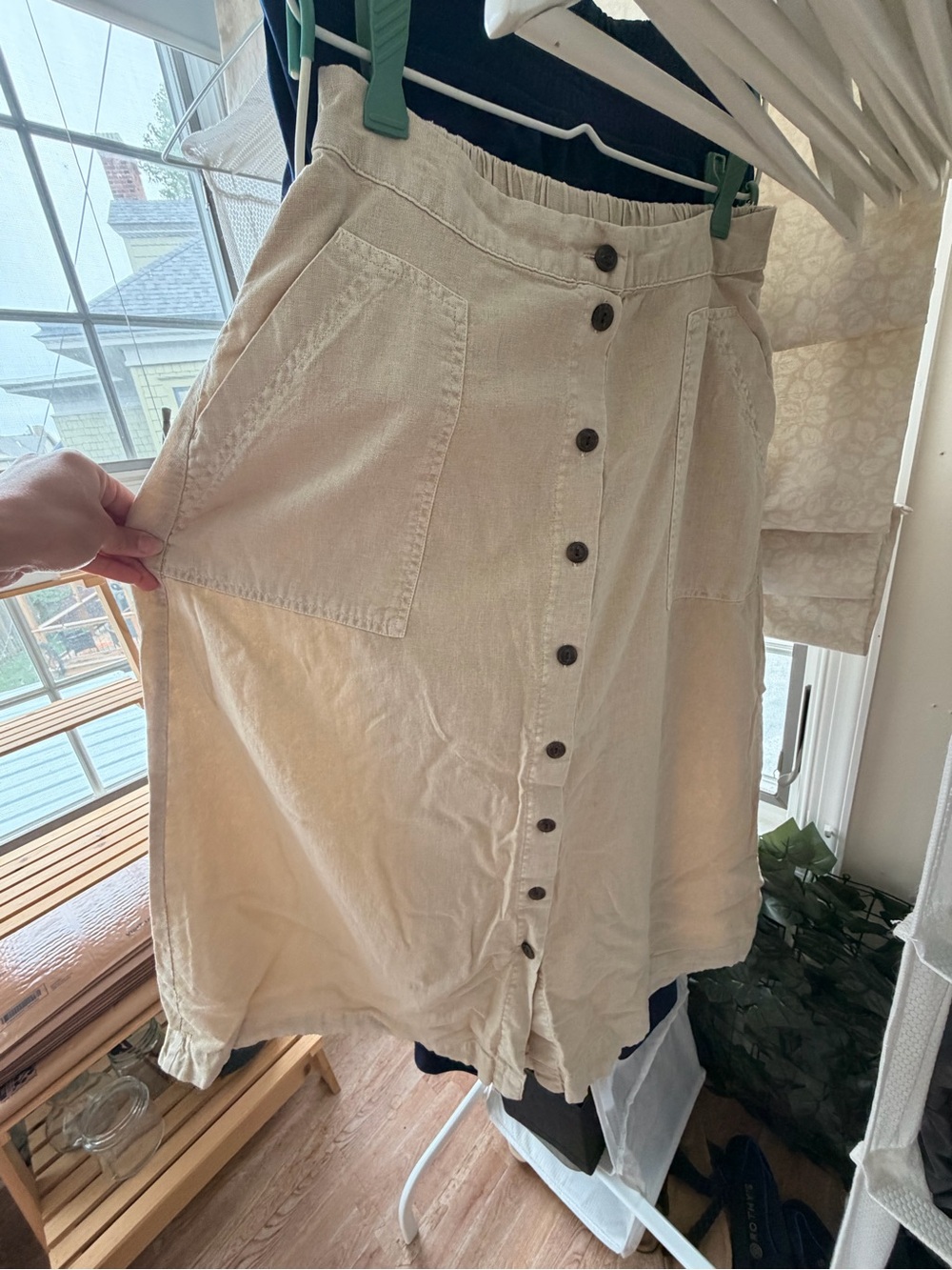 Universal Thread Cream Button-Front Midi Skirt - Picture 2 of 4